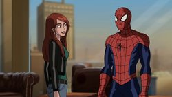 Mary Jane and Spider-Man after he saves her for the second time.