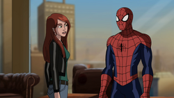 Mary Jane being saved by Spider-Man