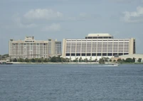 The large size of Bay Lake Tower (left) next to Disney's Contemporary Resort has been criticized.