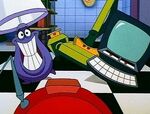 Plugsy, the canister vacuum, and the computer approach our heroes with really big smiles