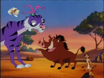 The tigress with Timon and Pumbaa