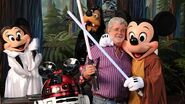 R2-MK with George Lucas, Jedi Master Mickey, Minnie, and Goofy