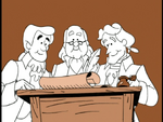 Franklin, Adams, and Jefferson writing the constitution