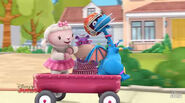 Lambie, hallie and stuffy dancing on the wagon