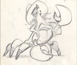 An earlier design of Sebastian with a muscular like expression with his hat designed by Glen Keane.