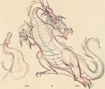 Preliminary drawings of Maleficent's dragon form by a Disney Studio Artist.