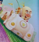 Artwork of King Candy in his kart in a storybook adaption