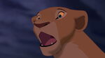 "Simba!" Nala shocked at Simba being forced into the edge of the Pride Rock by Scar