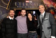 Destin Daniel Cretton, Jon Watts, Chloé Zhao, and Taika Waititi at the Eternals world premiere in October 2021.