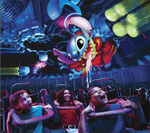 Promotional photograph featuring a drawn Stitch hanging from the plasma cannons