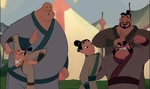 Mulan almost gets punched by Yao.