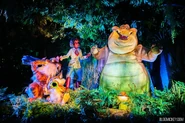 Pawpaw and Octavia playing Rara music next to Tiana and Louis in "Gonna Take You There" in Tiana's Bayou Adventure at the Magic Kingdom.