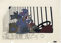 Production cel of Georgette and Tito during the subway chase.