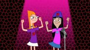 Candace and Stacy dancing to the song of the episode.