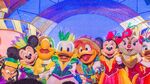 Minnie, Mickey, Donald, Daisy, Max, Clarice, Panchito Pistoles, and José Carioca in Tokyo Disneyland's Let's Party Gras!