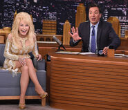 Dolly Parton visiting The Tonight Show starring Jimmy Fallon in August 2016.