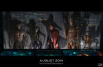 Concept art of the team: Star-Lord, Gamora, Drax the Destroyer, Groot, and Rocket Raccoon