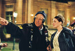 Garry Marshall and Anne Hathaway behind the scenes of The Princess Diaries 2: Royal Engagement