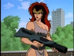 Human Demona with a laser blaster