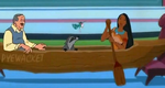 Pocahontas con sus amigos y Roy E. Disney en House of Mouse.