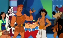 Scar, Hércules y otros personajes pidiendo consejo a Pepito Grillo.