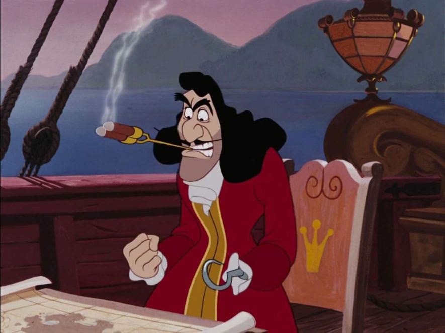 Images of Captain Hook in motion picture productions. 