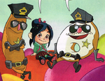 The donut cops and Vanellope in "The Donut Kart".