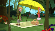 As Candace walks away, her fan is in front of her foot instead of behind it.