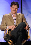 Nick Offerman speaks at the Parks and Recreation panel at the 2010 Summer TCA Tour.