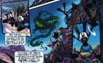 Oswald and Ortensia on Mickeyjunk mountain chased by the blot in the graphic novel