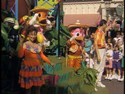 Donald, Jose, Panchito, Danny and Vickie in the Disney Main Street Parade from "Full House."
