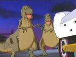 Two fully-grown Tyrannosaurs in the Mighty Ducks episode "Jurassic Puck"