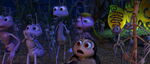 Atta shocked at what P.T. Flea has done to the fake bird with Flik, Dot and the Blueberries inside.