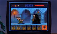 Dopey and the Witch inside a video game that Mickey is playing. (Runaway Brain)
