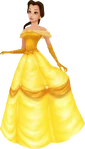 Belle in her golden ball gown in Kingdom Hearts.