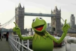 Kermit overlooking Tower Bridge.