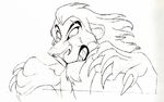 Animation and Cleanup Drawing of Scar about to grab Mufasa's paws and throw him to his death by Andreas Deja and Kathy Bailey.