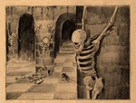 Story sketch of the skeletal remains of dungeon prisoners by a Disney Studio Artist.