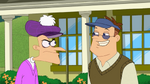 Roger in golfing clothes with his brother Heinz Doofenshmirtz