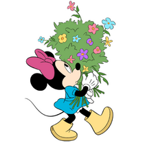 Minnie con un ramo de flores.