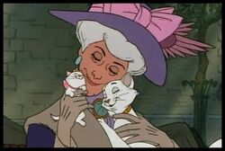 Personagem de desenho animado de gato branco, Madame Adelaide
