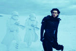 An unmasked Kylo Ren and Snow Troopers at Ryoom.