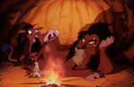 Timon showing Pumbaa by putting out Scar