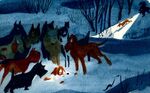 Lady being found by some stray dogs just as Jim Dear locates her by Mary Blair