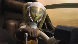 Hera at the controls of a B-Wing.