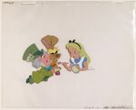 Production cel of March Hare, Mad Hatter, Alice and Dormouse