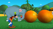 Elephant pushes two oranges