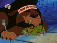 Timon and Pumbaa try to feed Claudius a salad