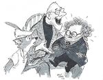 Milt Kahl caricatures himself with Robin Hood and a ventriloquist dummy resembling John Culhane, which ultimately would become Mr. Snoops in The Rescuers.