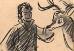 Sketch for the deleted scene where the Prince plays with a deer